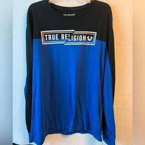 True Religion men’s long sleeve logo t shirt size XXL blue black
